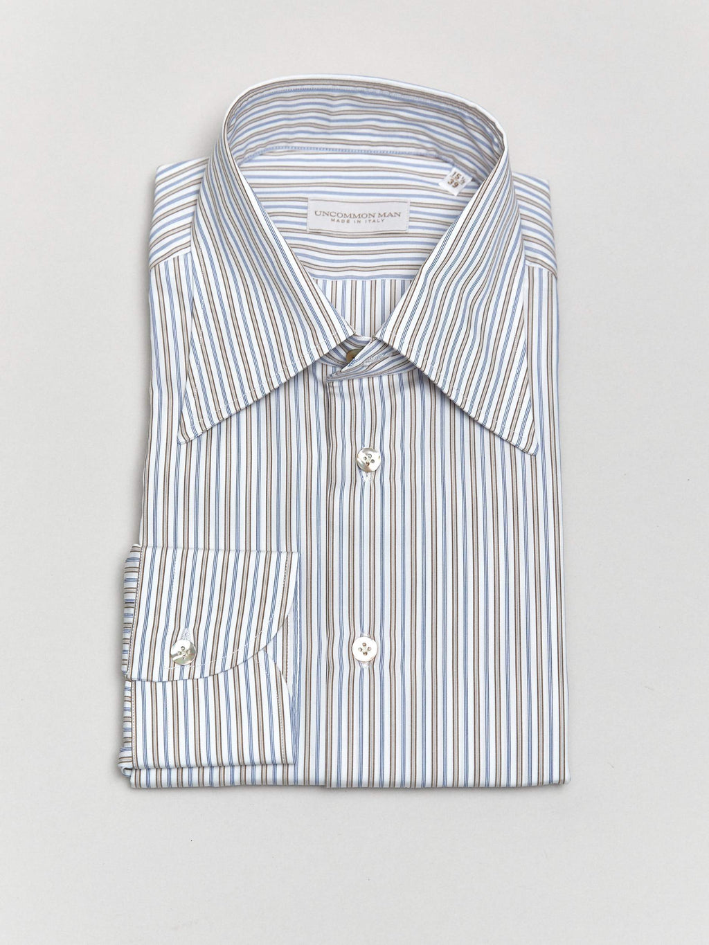 White/Blue/Brown Multi-stripe Dress Shirt (Made to Order